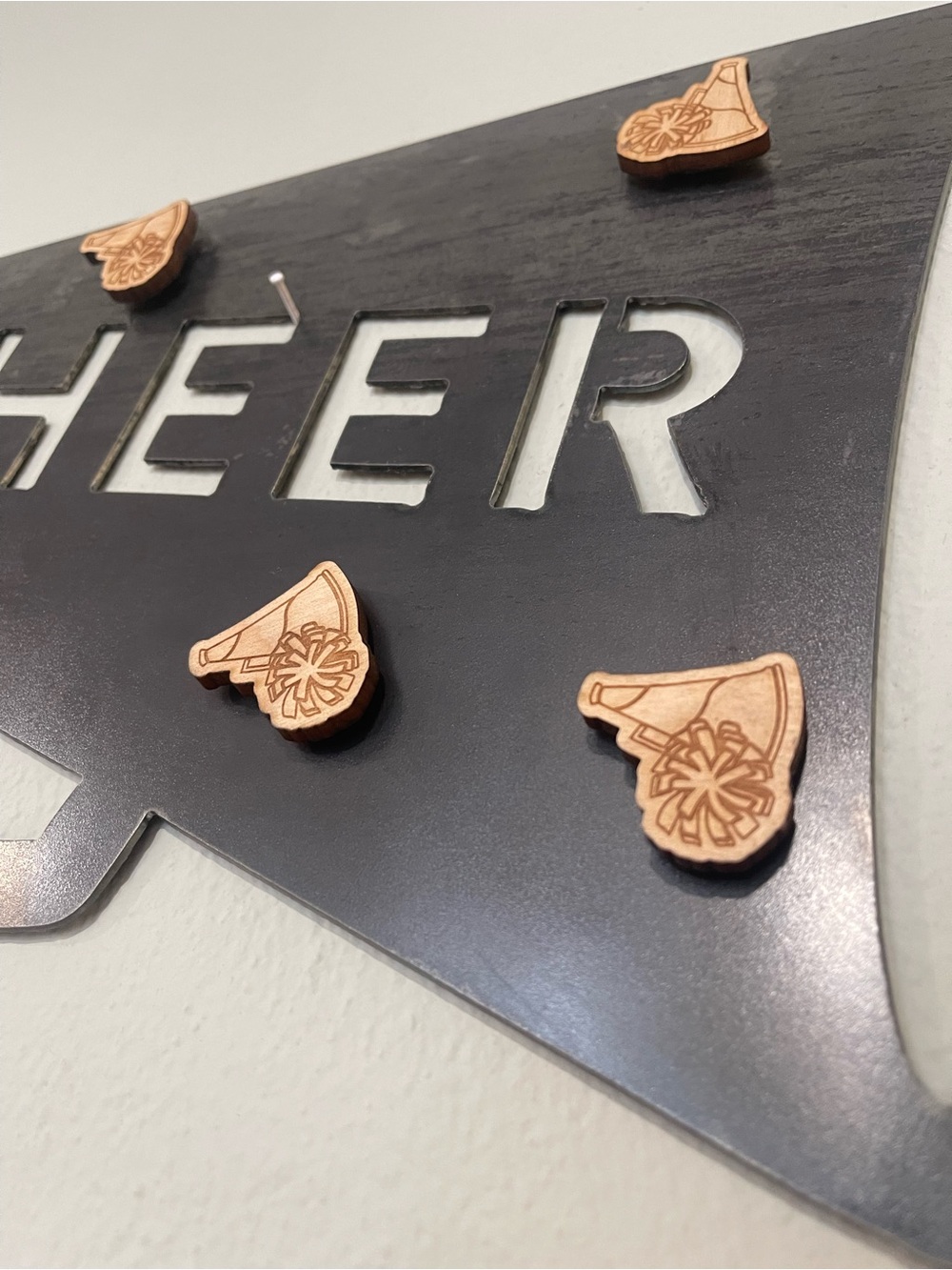 Cheerleader* Decorative steel, CHEER Wall Sign with wooden cheer magnets